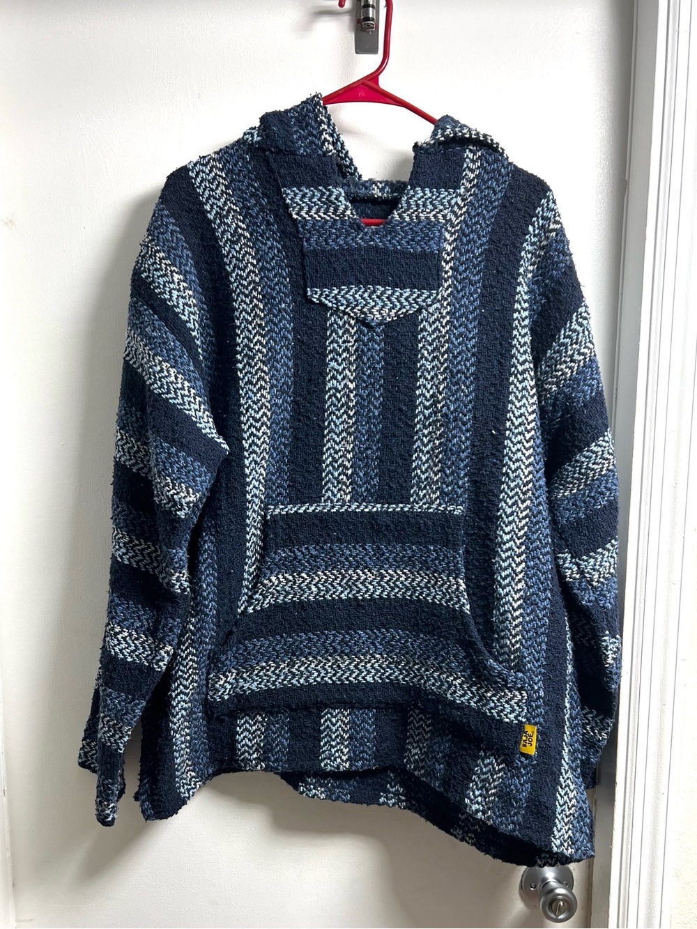 Baja Joe Men's Navy  Striped Crewneck Pullover Hoodie Sweater w/Kangaroo Pocket